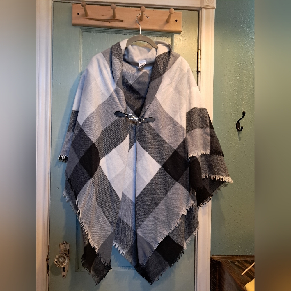 Plaid Poncho with Toggle Closure